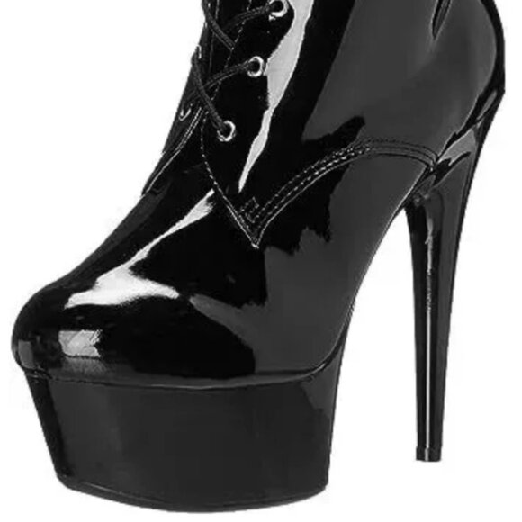 ELLIE 609 Diana High Heel Ankle Boots Patent Leather Lace Up Platform Black 8 - Picture 5 of 8